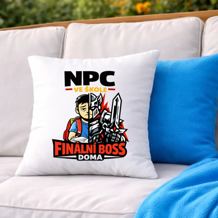 NPC ve škole, finální boss doma - polštář s potiskem