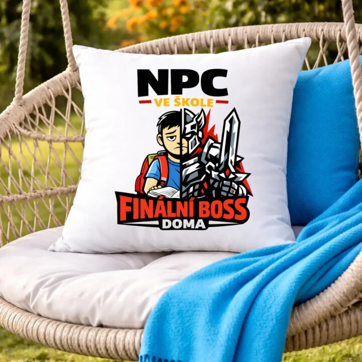 NPC ve škole, finální boss doma - polštář s potiskem
