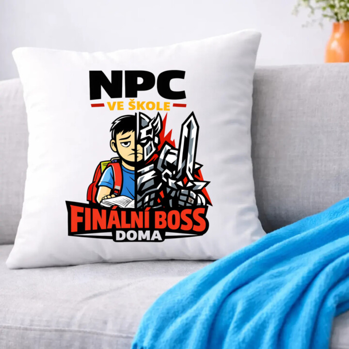NPC ve škole, finální boss doma - polštář s potiskem