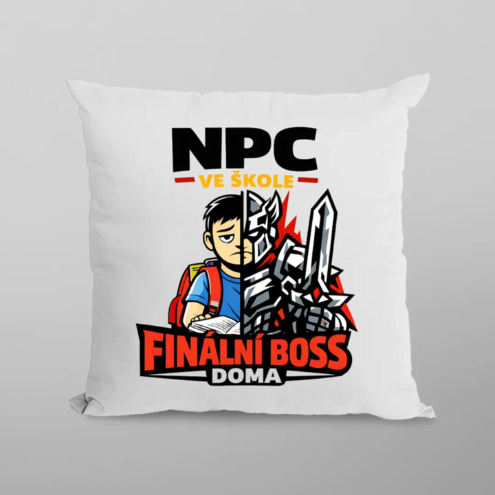 NPC ve škole, finální boss doma - polštář s potiskem