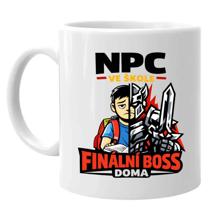 NPC ve škole, finální boss doma - hrnek s potiskem
