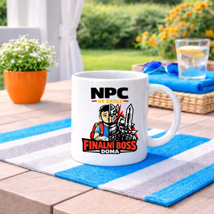 NPC ve škole, finální boss doma - hrnek s potiskem