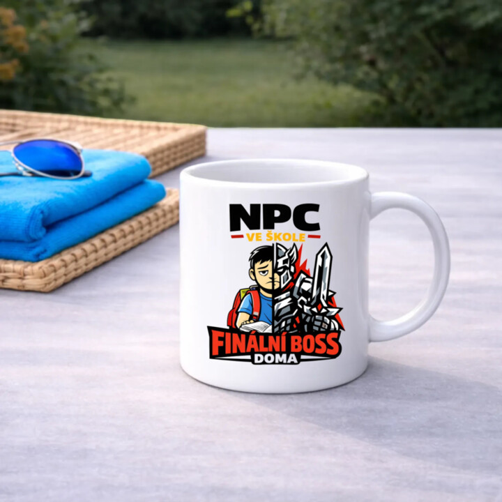 NPC ve škole, finální boss doma - hrnek s potiskem