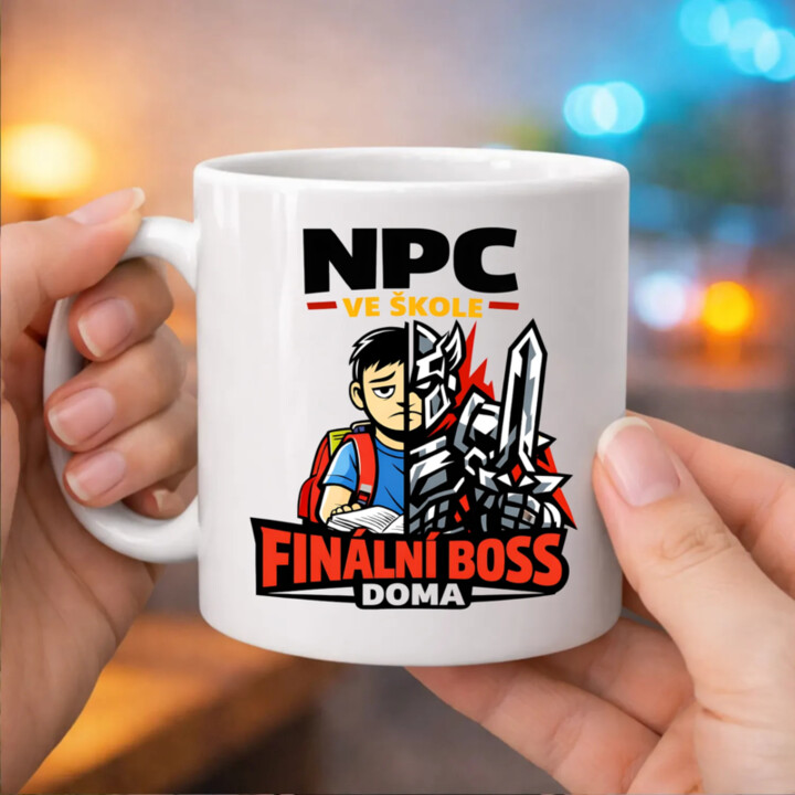 NPC ve škole, finální boss doma - hrnek s potiskem