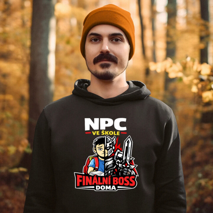 NPC ve škole, finální boss doma - pánská mikina s potiskem