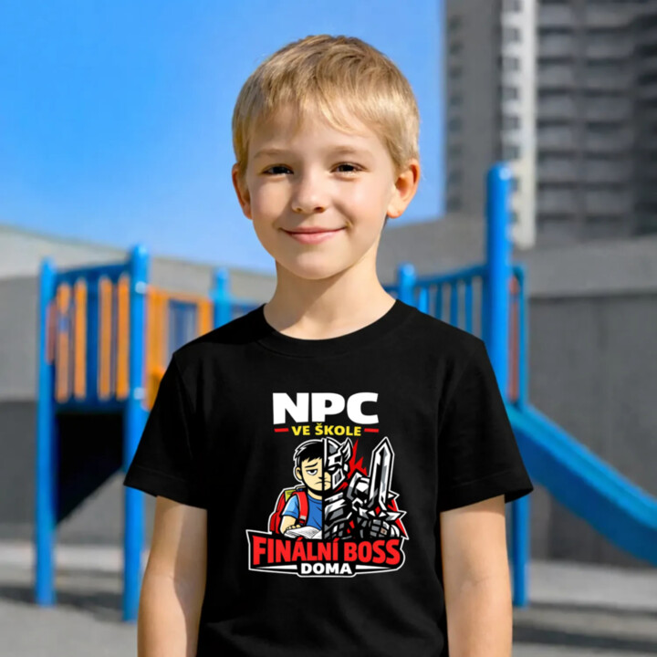 NPC ve škole, finální boss doma - dětské tričko s potiskem