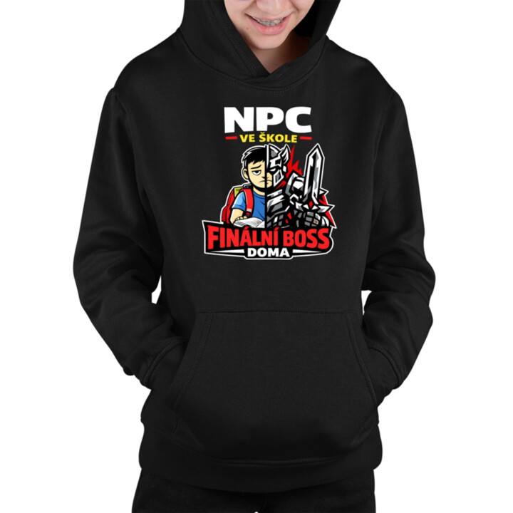 NPC ve škole, finální boss doma - dětská mikina s kapucí