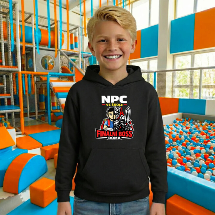 NPC ve škole, finální boss doma - dětská mikina s kapucí