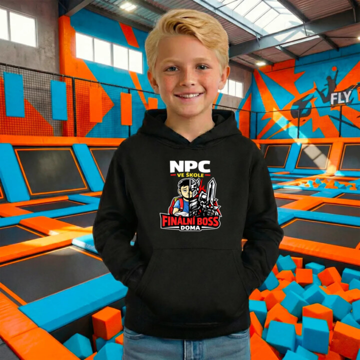 NPC ve škole, finální boss doma - dětská mikina s kapucí