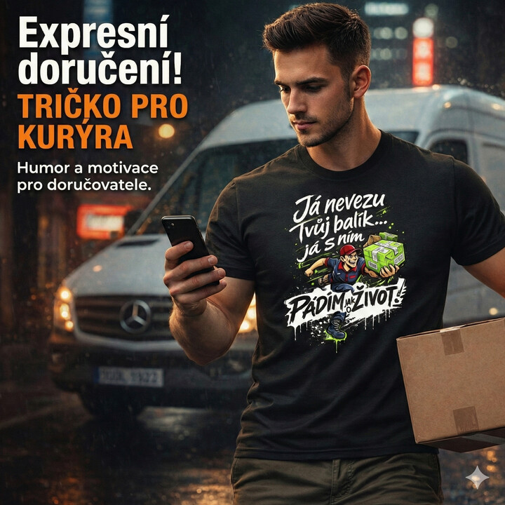 Já nevezu tvůj balík… já s ním pádím jak o život! - pánské tričko s potiskem