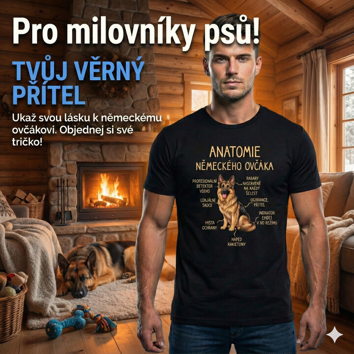Anatomie německého ovčáka - pánské tričko s potiskem