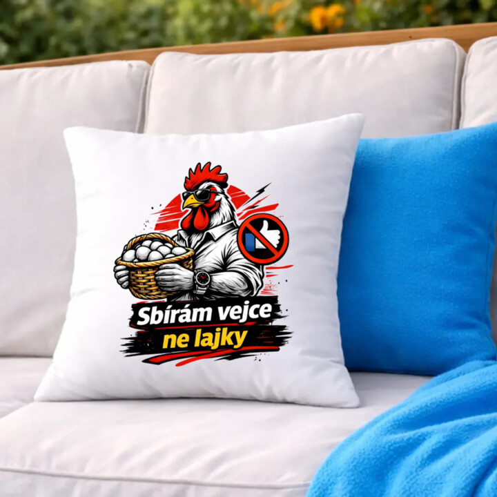 Sbírám vejce, ne lajky - polštář s potiskem