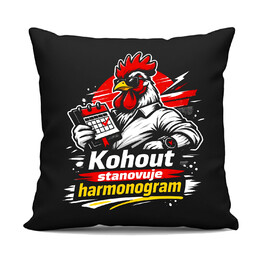 Kohout stanovuje harmonogram - černý polštář s potiskem