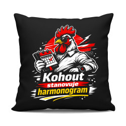 Kohout stanovuje harmonogram - černý polštář s potiskem