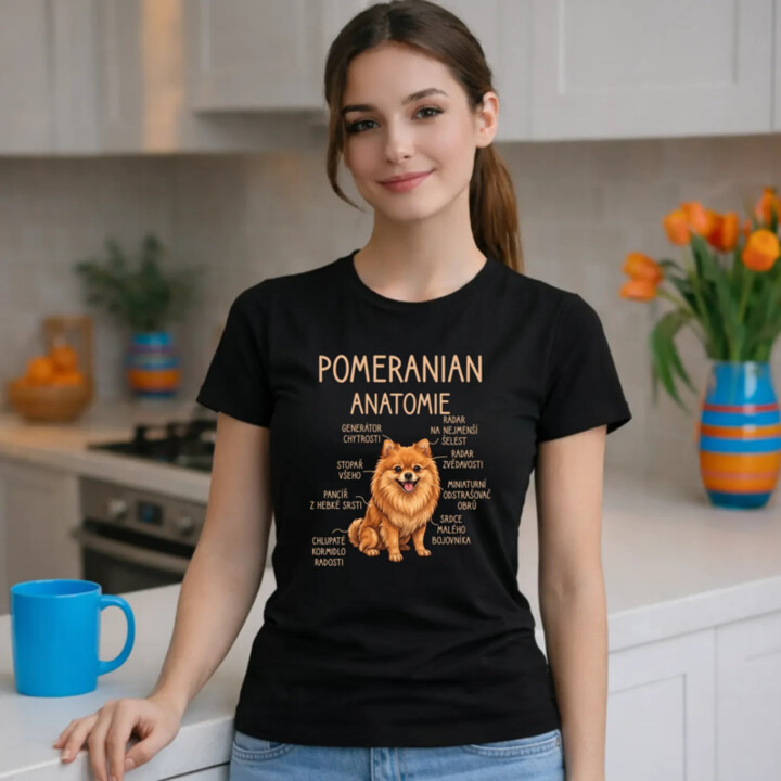 Pomeranian – anatomie  - dámské tričko s potiskem