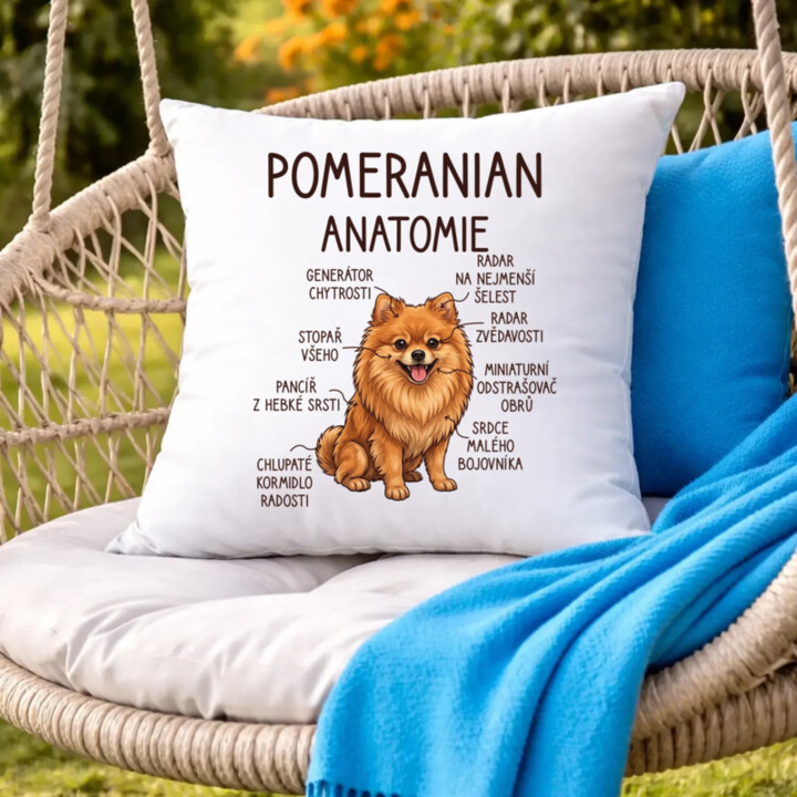 Pomeranian – anatomie - polštář s potiskem