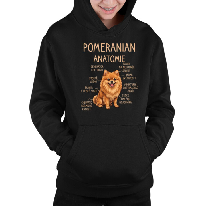 Pomeranian – anatomie - dětská mikina s kapucí