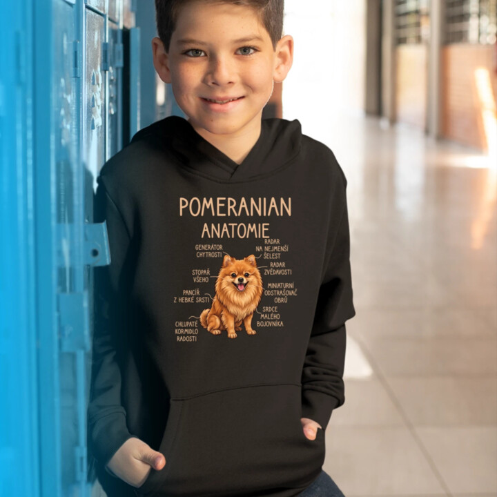 Pomeranian – anatomie - dětská mikina s kapucí