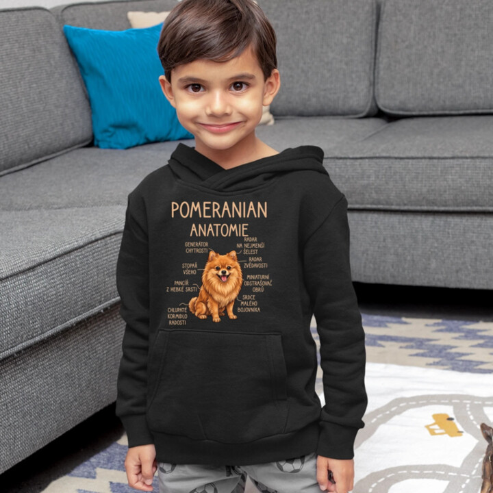 Pomeranian – anatomie - dětská mikina s kapucí