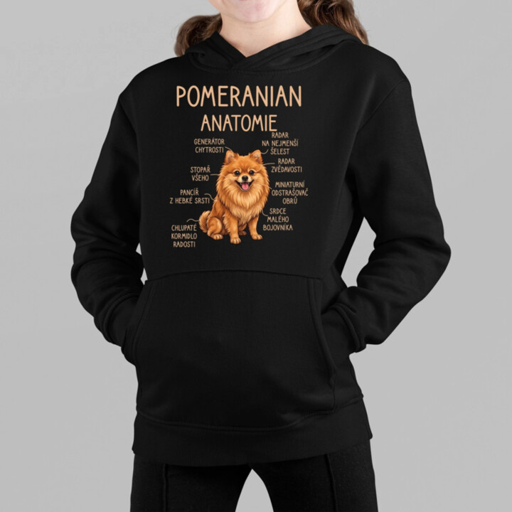Pomeranian – anatomie - dětská mikina s kapucí