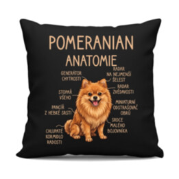 Pomeranian – anatomie - černý polštář s potiskem