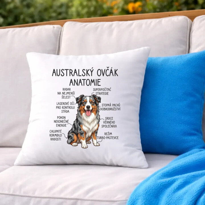 Australský ovčák - anatomie - polštář s potiskem