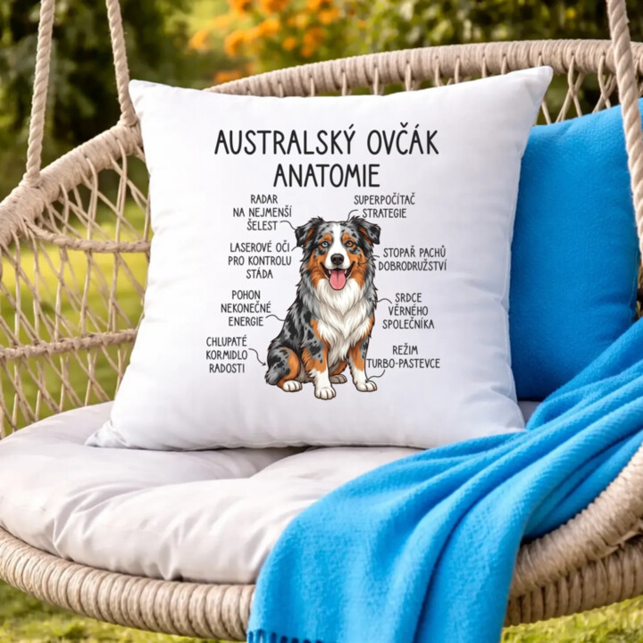 Australský ovčák - anatomie - polštář s potiskem