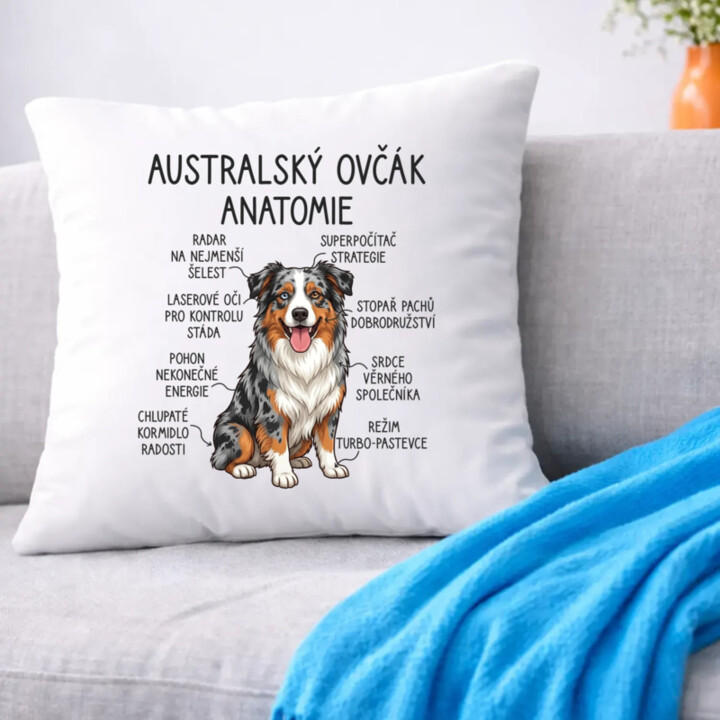 Australský ovčák - anatomie - polštář s potiskem