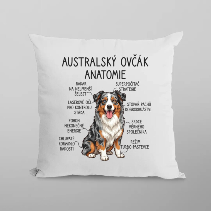 Australský ovčák - anatomie - polštář s potiskem