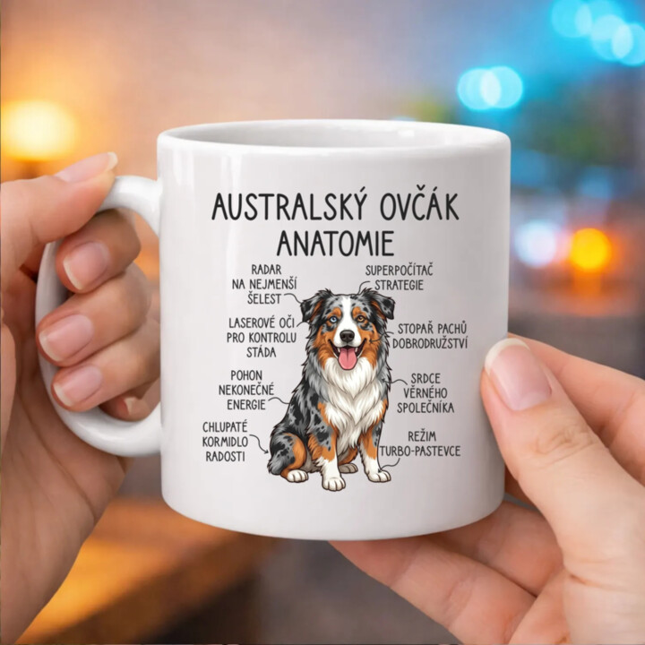 Australský ovčák - anatomie - hrnek s potiskem