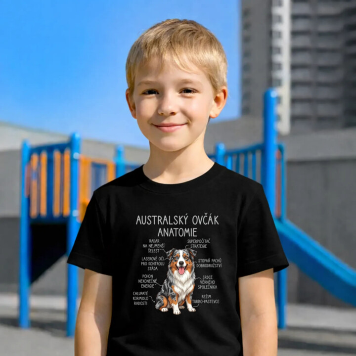 Australský ovčák - anatomie - dětské tričko s potiskem