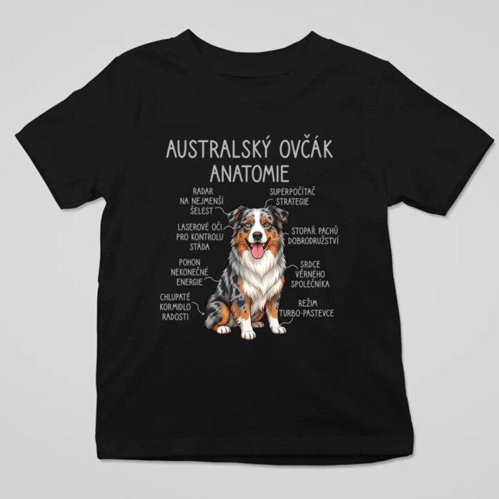 Australský ovčák - anatomie - dětské tričko s potiskem