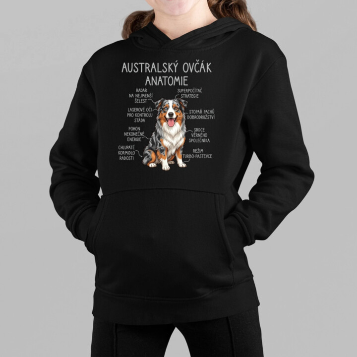 Australský ovčák - anatomie - dětská mikina s kapucí