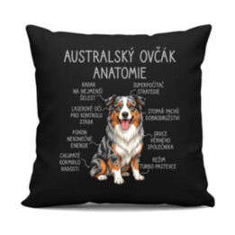 Australský ovčák - anatomie - černý polštář s potiskem