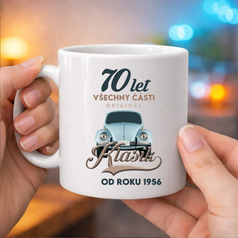 70 let - Všechny části originál - Klasik od roku 1956 - hrnek s potiskem