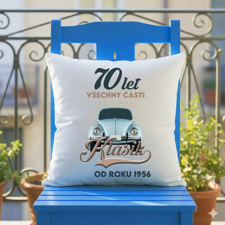70 let - Všechny části originál - Klasik od roku 1956 - polštář s potiskem