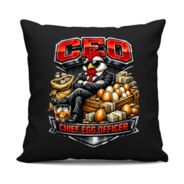 CEO: Chief Egg Officer - černý polštář s potiskem