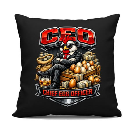 CEO: Chief Egg Officer - černý polštář s potiskem