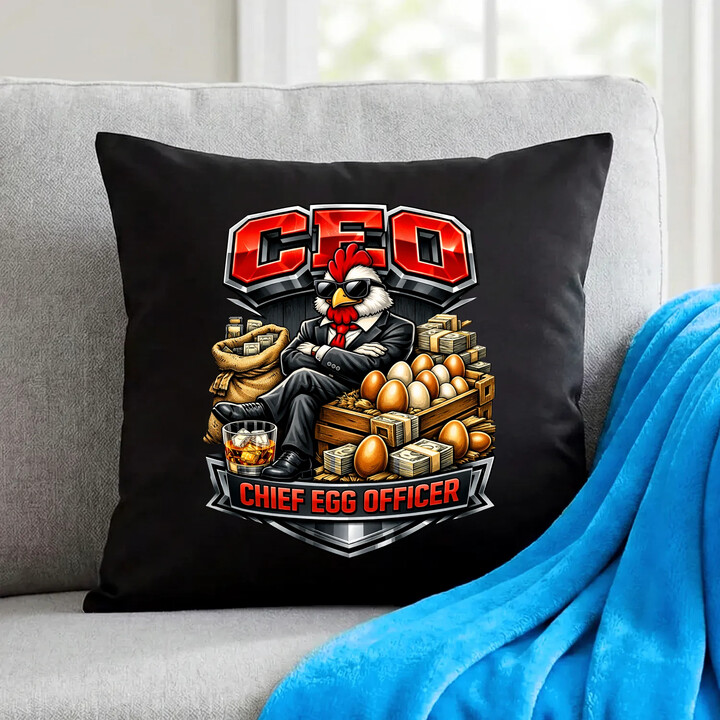 CEO: Chief Egg Officer - černý polštář s potiskem