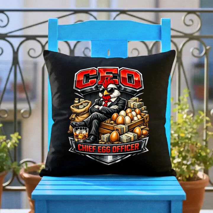 CEO: Chief Egg Officer - černý polštář s potiskem