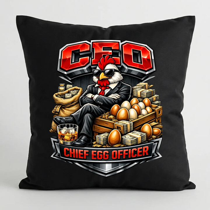 CEO: Chief Egg Officer - černý polštář s potiskem