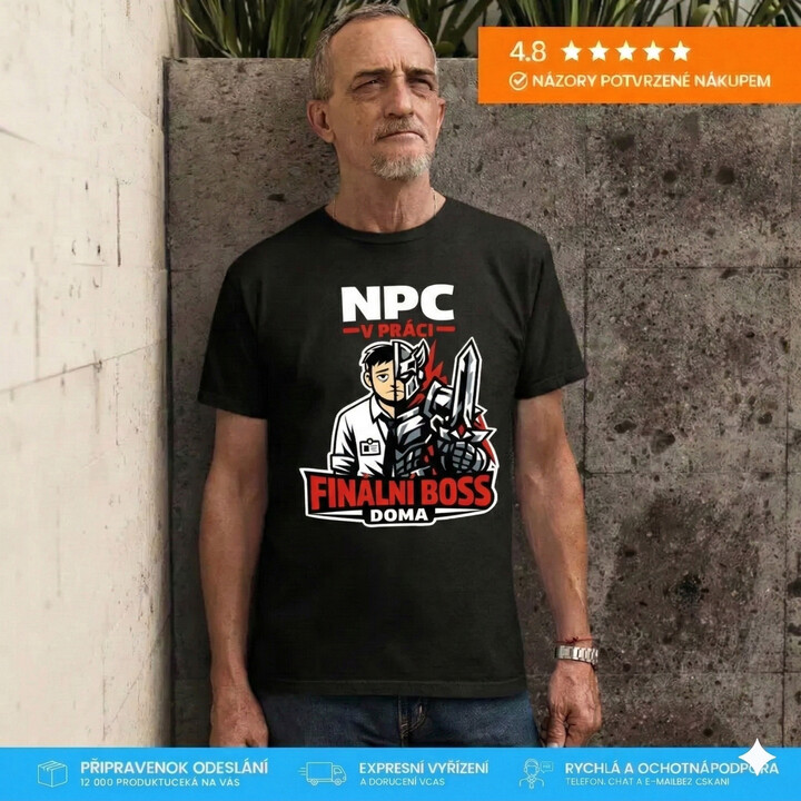 NPC v práci, finální boss doma - pánské tričko s potiskem