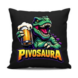 Pivosaura - černý polštář s potiskem