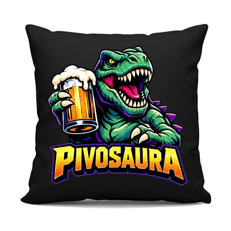 Pivosaura - černý polštář s potiskem