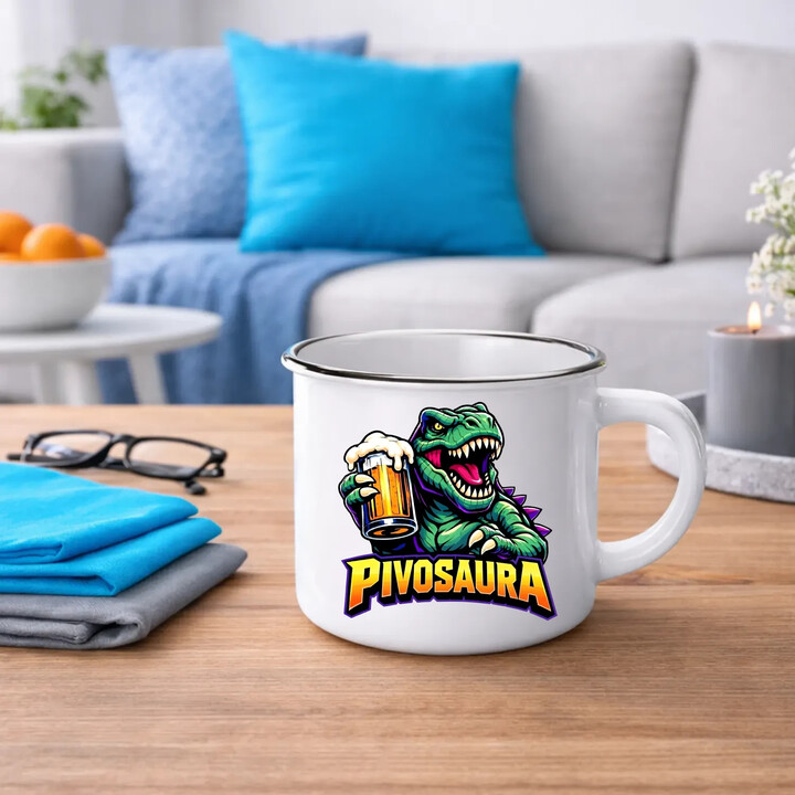 Pivosaura  - keramický smaltovaný hrneček s potiskem