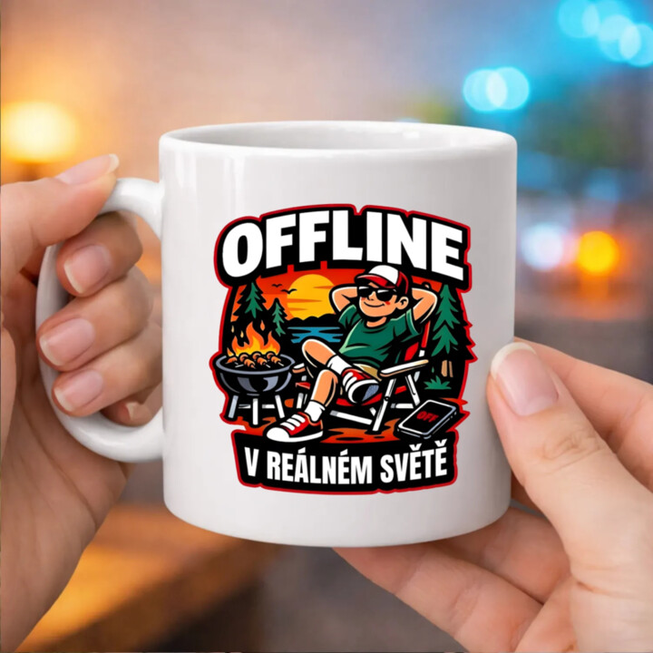 Offline v reálném světě - hrnek s potiskem