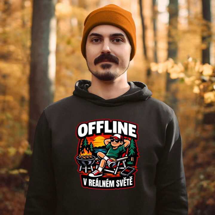 Offline v reálném světě - pánská mikina s potiskem