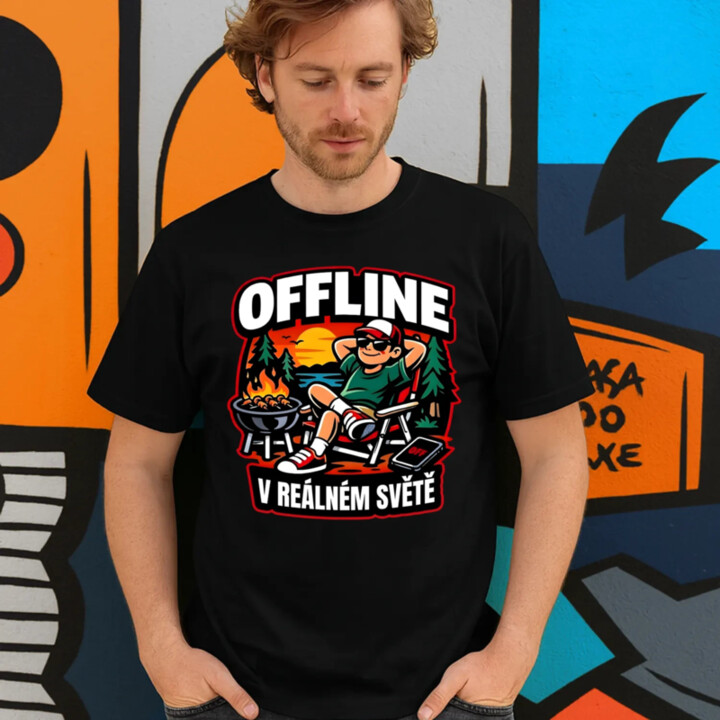 Offline v reálném světě - pánské tričko s potiskem