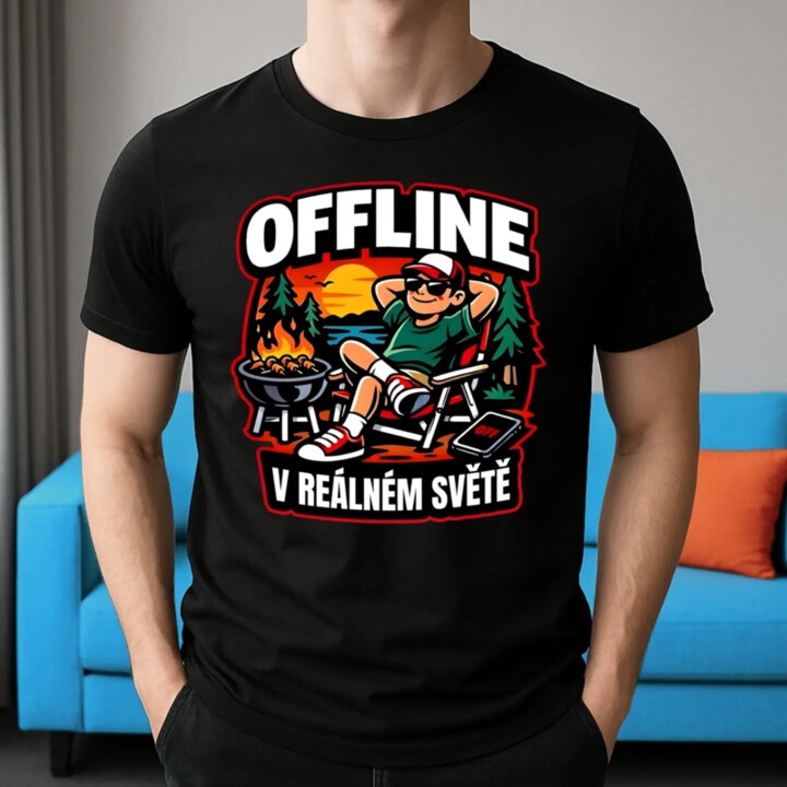 Offline v reálném světě - pánské tričko s potiskem