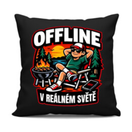 Offline v reálném světě - černý polštář s potiskem